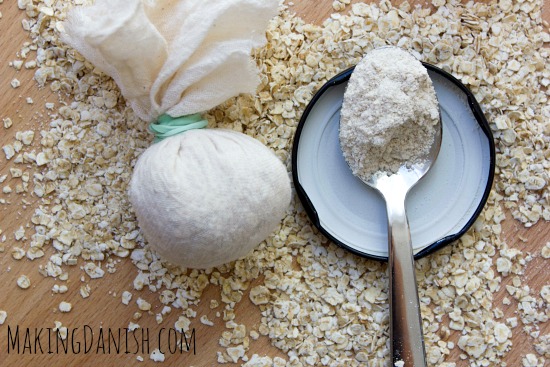 Oats in cheesecloth and ground for oat bath