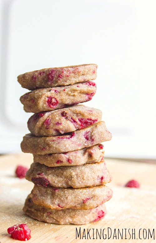 Stack of banana and raspberry mini pancakes