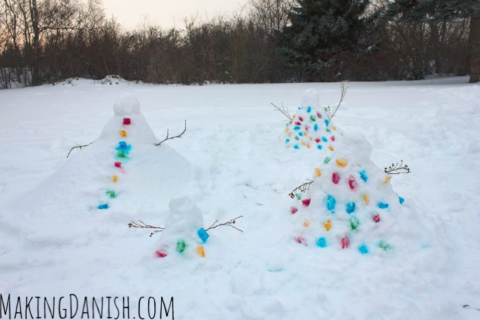 snowman with coloured ice cubes