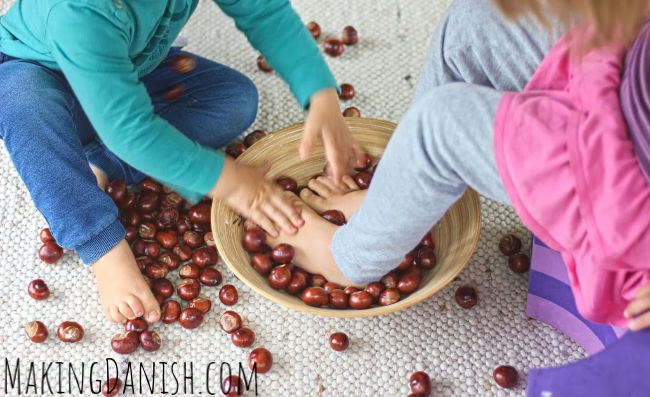 Conkers fun sensory foot bath play