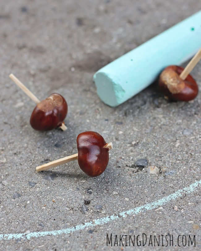 conkers spinning tops diy play idea